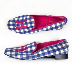 Hadleigh's Blue White Pink Gingham Plaid Loafers * STAINED * 36.5 US 6.5